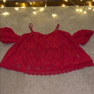 Red lace crop top